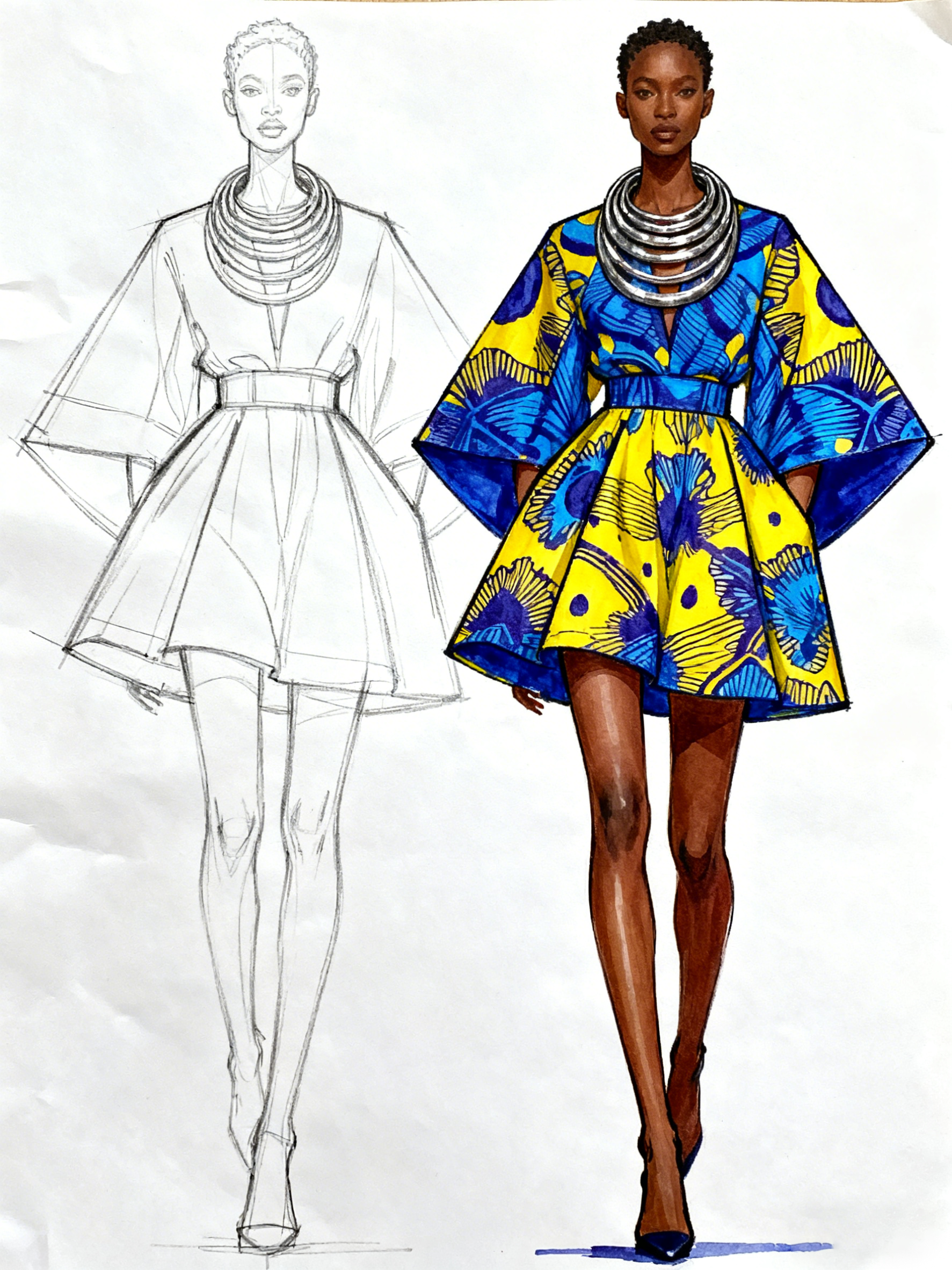 非洲焰纹宽袖裙